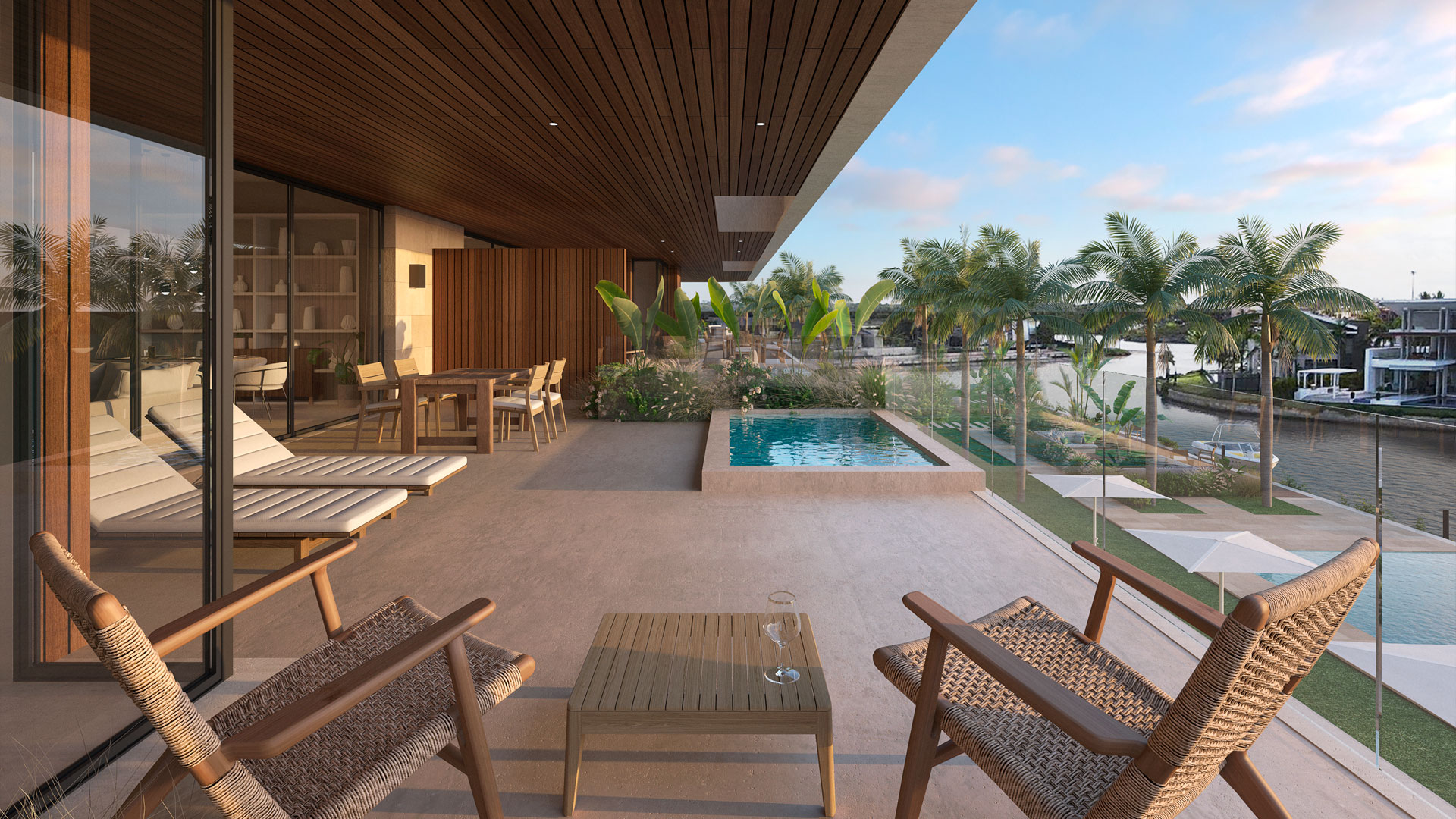Terrasse avec piscine d'un appartement Marina Garden 2